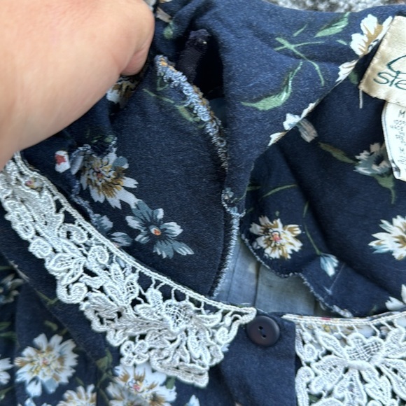 Vintage Cristin Stevens Floral Button Down Dress Navy Medium - Picture 6 of 7
